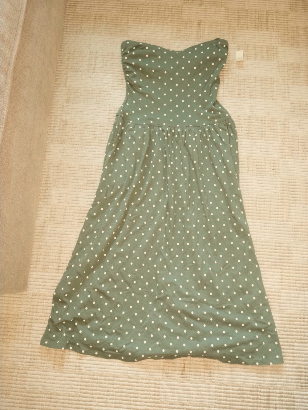 American Eagle Outfitters Strapless Forest Green Polka Dot Midi Dress - Picture 4 of 10